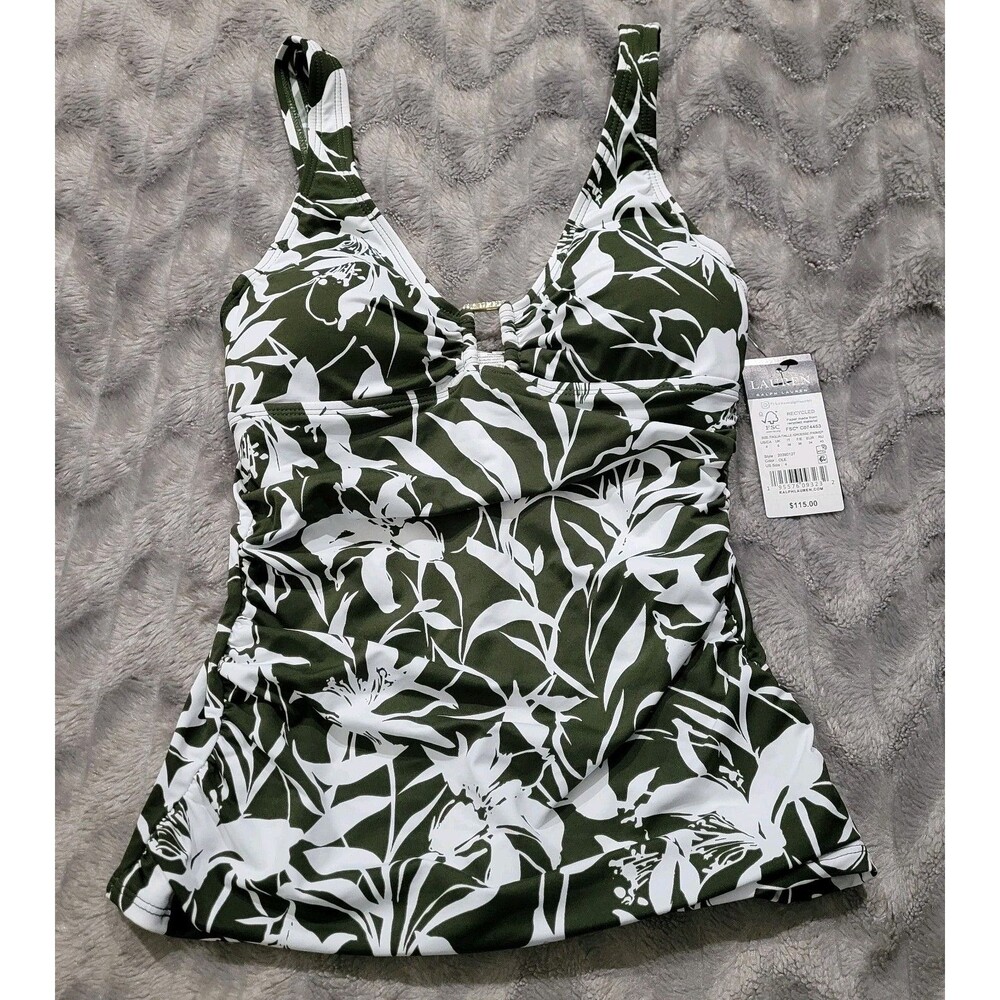 Lauren Ralph Lauren Size 4 Green Floral Tankini Swimsuit Top NWT
